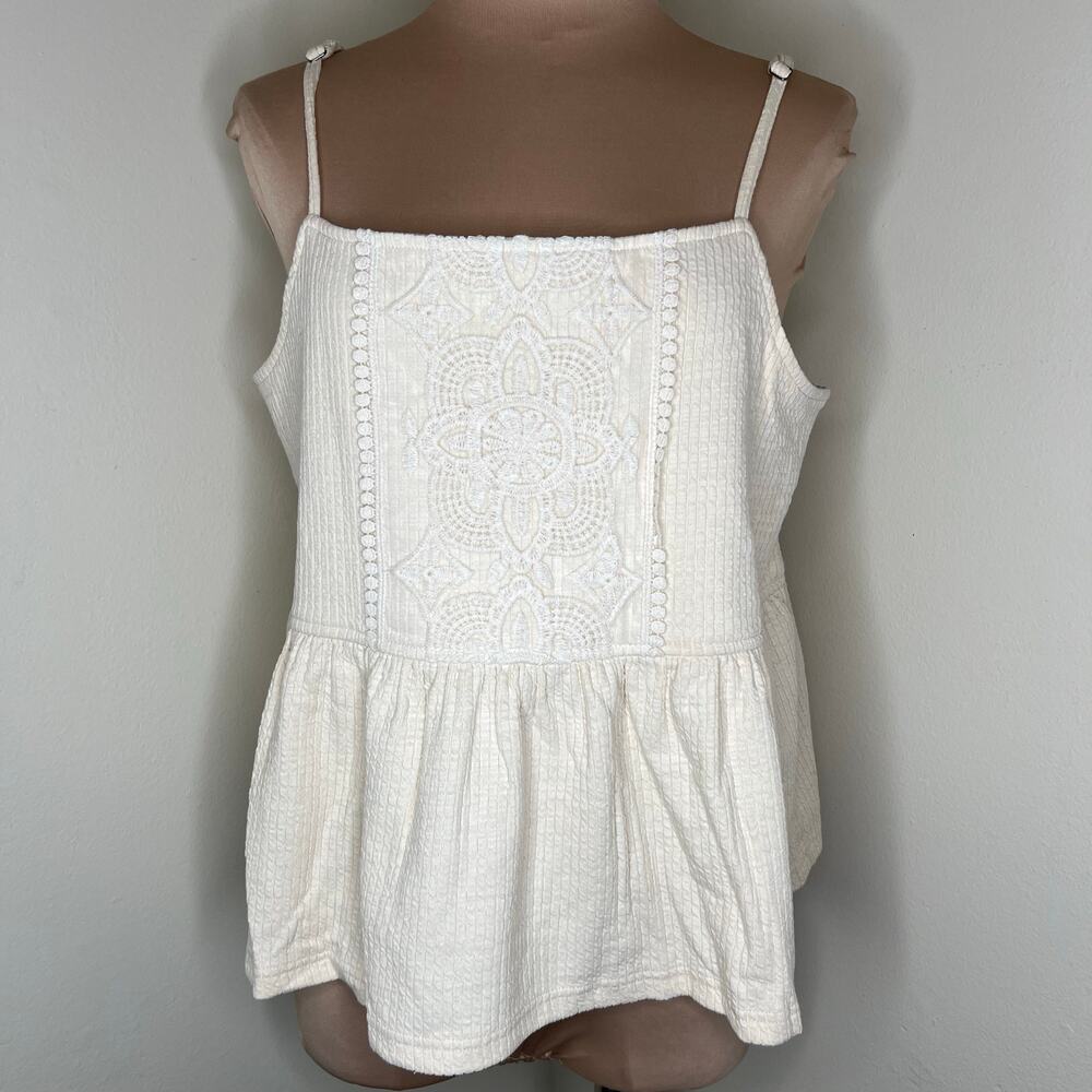 Reath & Wren Tank Top Large Womens Cream Knit Embroidered Flounce Boho Cottage